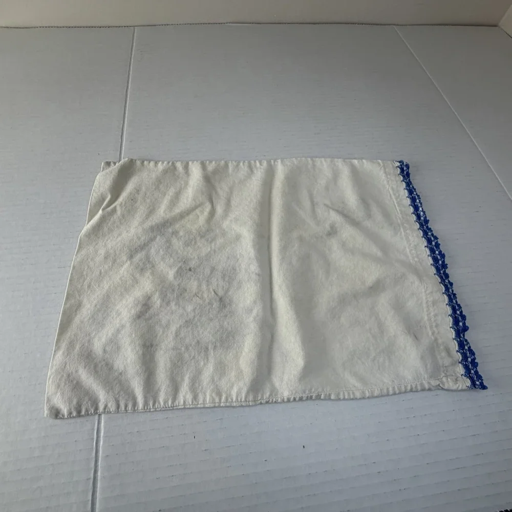 Vintage Cross Stitch‎ Mickey Mouse & Bird White Pillow Case Blue Crochet Small